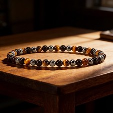 Tiger's eye Hematite Obsidian 4mm Beaded Bracelet Triple Protection Bracelet