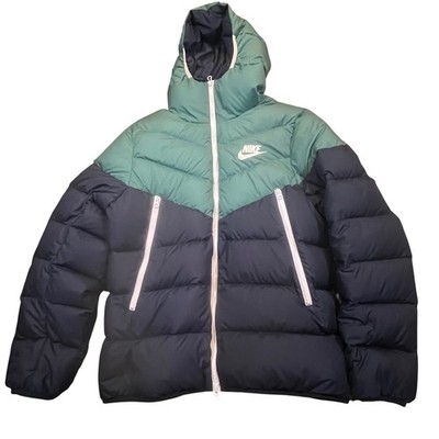 Nike Mens Windrunner Down Fill Puffer Jacket Teal Navy Blue Colorblock Hooded M