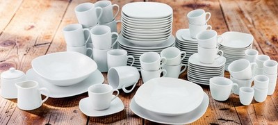Kombiservice Geschirr-Set Square 100-tlg 12 Personen, Porzellan  Service weiß