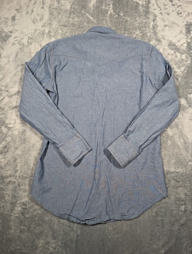 Camisa Wrangler De Colección Para Hombres Mediana Azul Perla Occidental A Presión Cambray Rodeo - Imagen 6 de 7