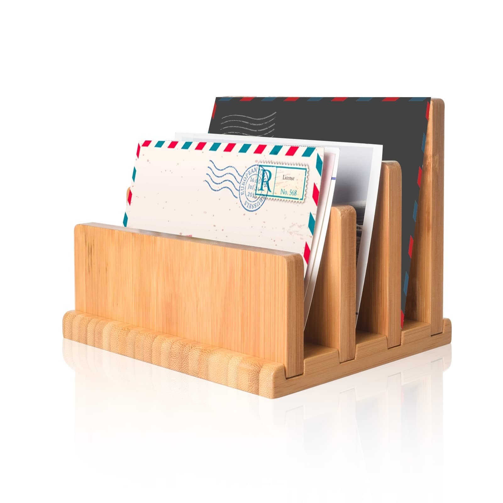 Bamboo Vertical Desk Organizer with Non-Slip Rubber Feet for Files Papers Letters
