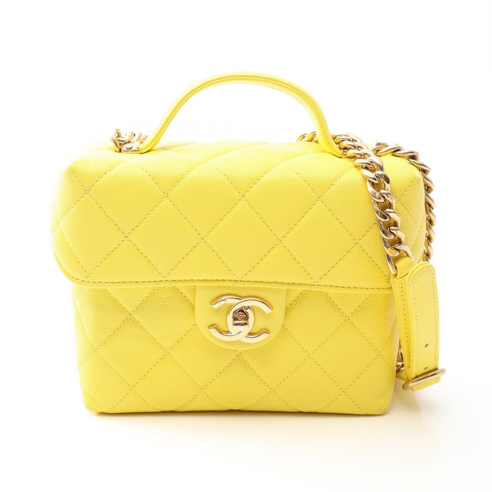 CHANEL Matelasse Small Vanity Chain Crossbody Shoulder Bag leather Yellow Used