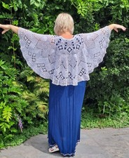 White crochet lace cover up cotton cape relaxed boho poncho lacy pelerine