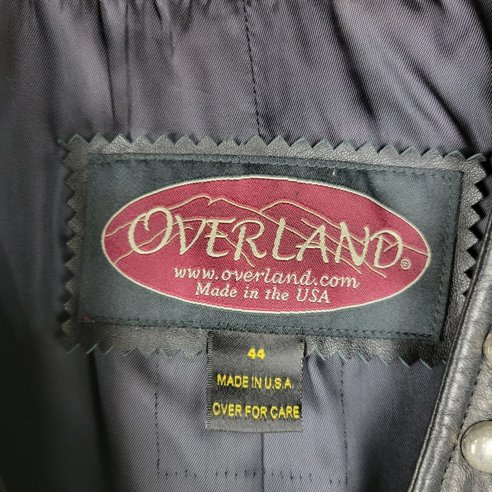 Overland Sheepskin Womens Motorcycle Vest 44 Black Leather Studded Silver Beads - Image 4 of 4