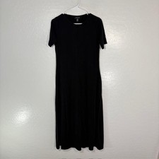 Eileen Fisher Dress Womens XS Black Lyocell Jersey Midi Made in USA Short Sleeve