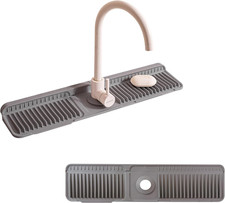 Faucet Mat for Kitchen Sink, 24"X5.5" Silicone Sink Splash Guard with Soap Holde