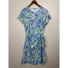 J. McLaughlin Faux Wrap Blue Green Swirl Print Midi Dress Size Xlarge