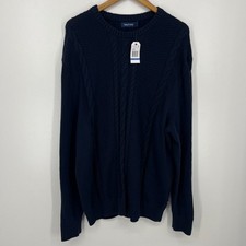 Nautica Cable Knit Sweater Men's Size XL Navy Blue Crew Neck Cotton New NWT