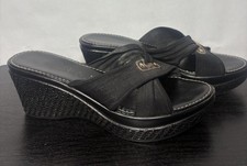 Italian Shoemakers Size 7 Black Sandal Leopard Accent Slides Made In Italy