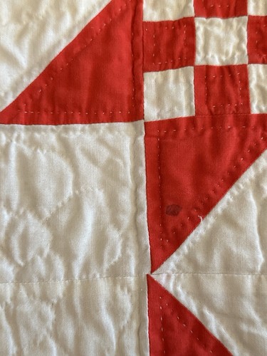 Vintage Red & White Hand Stitched Quilt 56”x56” Irish Chain Style Lap Throw - Picture 12 of 16