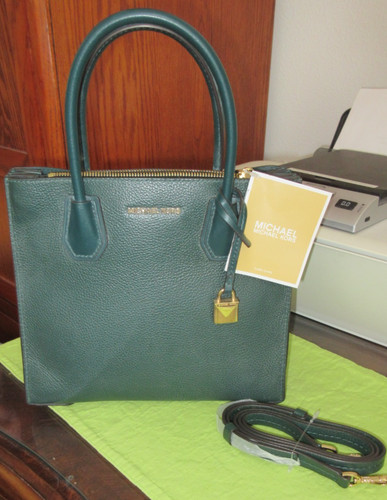 NWT Michael Kors Mercer Pebbled Leather Accordion Crossbody Bag Green Footed WOW