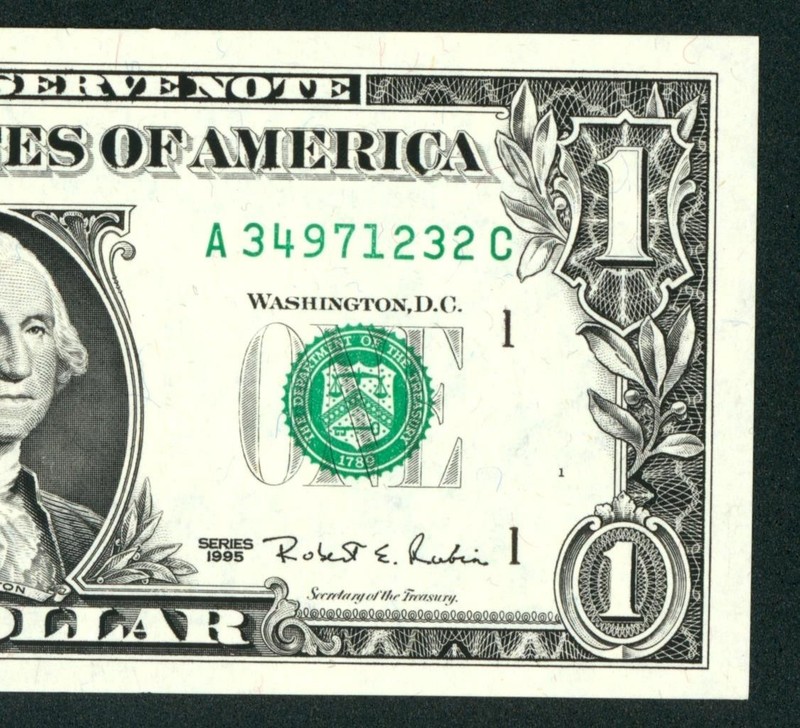 *WEB PRESS NOTE* (EXPERIMENTAL) $1 1995 Plate #1/9 Federal Reserve Note