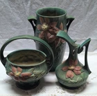 Roseville Ceramic Vase Art Pottery Green Pink Floral Decorative Matte Finish
