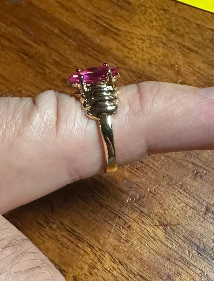 Sterling Silver 925 UTC Ring Gold Tone Size 7 Marquise Ruby Diamond Bypass - Image 2 of 4