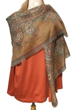 Paisley Square Shawl Wrap Scarf Multi Color With Metallic Accent Threads Vintage