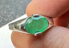 1.825 CT MINED EMERALD .925 STERLING SILVER MENS RETRO RING SZ 9.5 6 GR US MADE