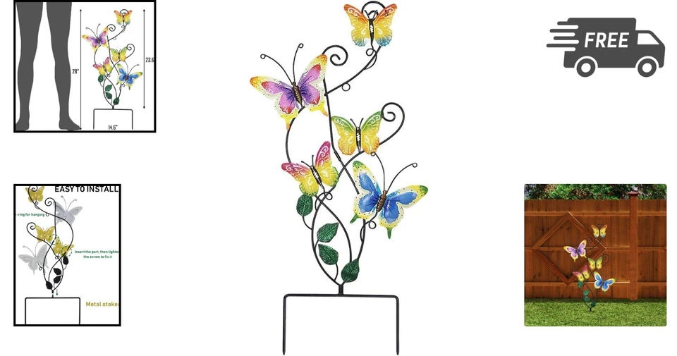 Decoración de estaca de jardín mariposa arte de pared de metal patio adorno exterior regalo para mamá Foto 2 de 4
