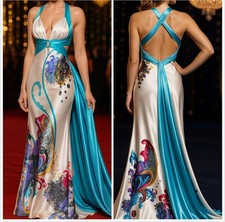 La Femme Satin Cut Out Maxi Dress in Paisley Multicolor size 0