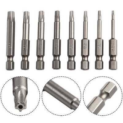 8Pcs 50mm 1/4 Hex Shank  Five-point for Torx Screwdriver Bits Set T8-T40