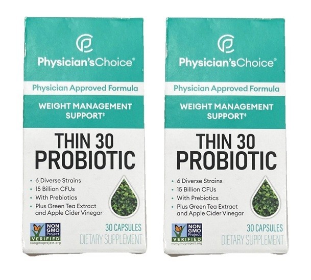 2x30ct Physician's Choice Thin 30 Probiotic Capsules - 60 Count Exp 07/2026+