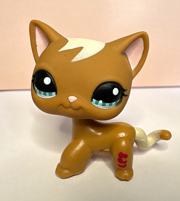 Littlest Pet Shop #1170 Short Hair Cat Mocha Brown Cream Swirl Teal Eyes RARE