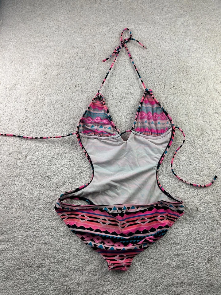 Traje de baño Op One Piece para mujer grande 11-13 rosa estampado azteca monokini halter recorte Foto 4 de 4