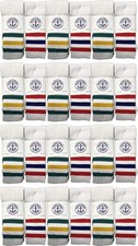 24 Pack of Kids Cotton Tube Socks White With Stripes Size 4-6 - Boys Crew Sock