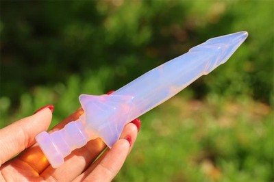 Pink Opalite Crystal Sword | Hand Carved Dagger Figurine for Home Decor 1pc