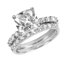Sterling Silver 925 Rhodium Plated CZ Solitaire Wedding Band Ring Set Sizes 5-9