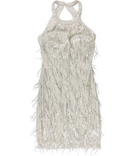 GUESS Womens Fringed Sequin Mini Bodycon Dress, champagne, 2