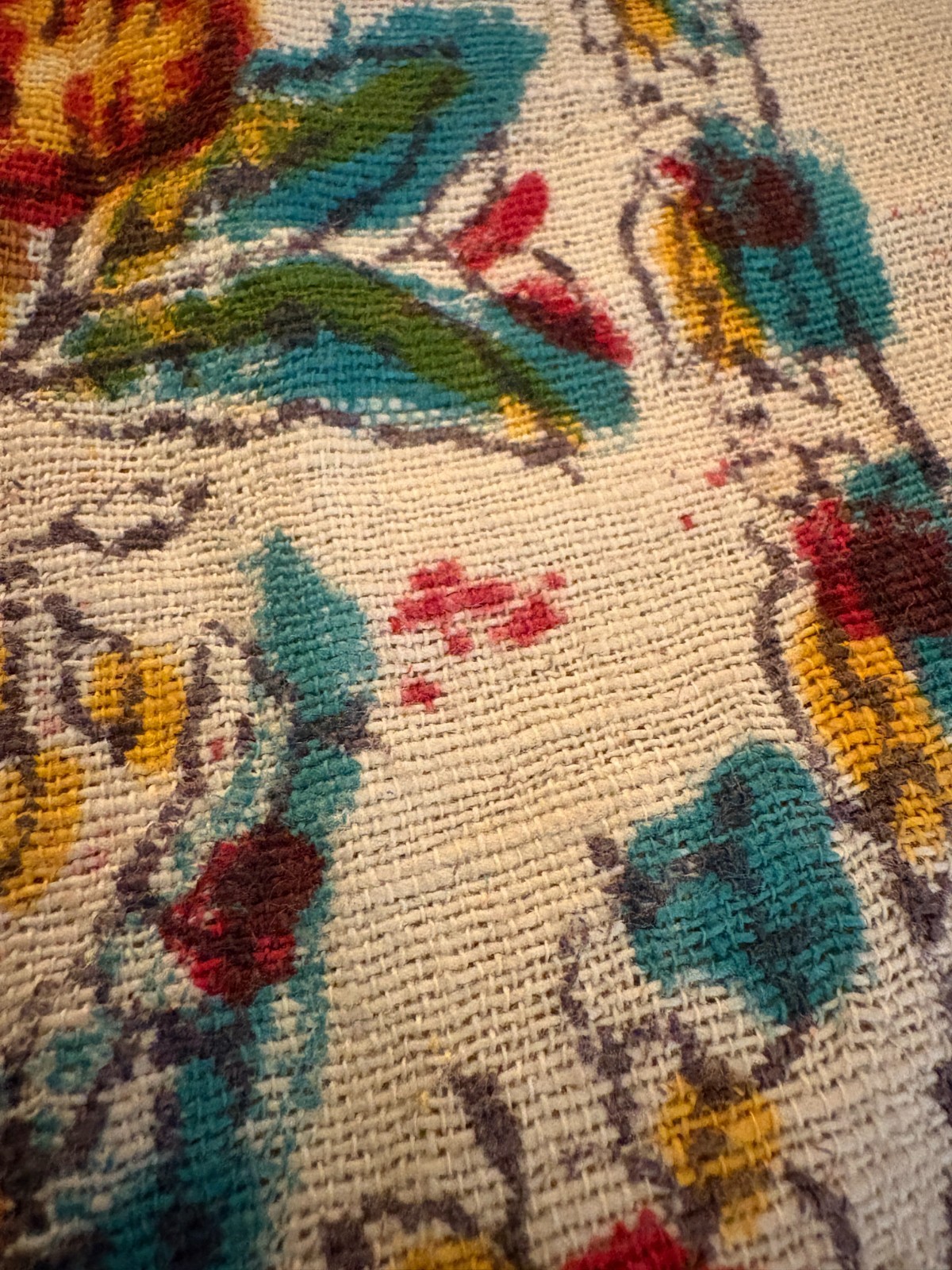 Vintage Tree of Life Linen Textile 68x102 Hand Printed Boho Wall Hanging Spread