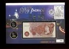 1997 The New British Fifty Pence Coin & Ten Shilling Note Mercury Coins Cover.