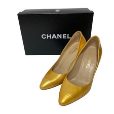 Chanel Pumps Patent Leather Yellow Women's Size EU35.5/US5.5