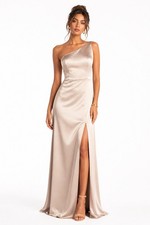 NWT Jenny Yoo Jensen Dress One Shoulder Satin Maxi Side Slit Champagne Size 16