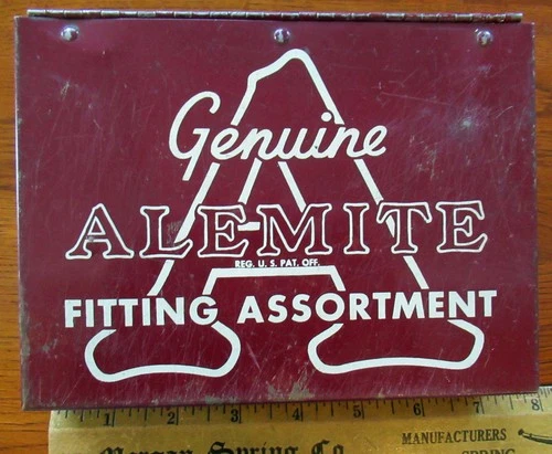 Vintage 1940s 1950s Alemite Grease Fitting Assortment Counter Display Metal Box
