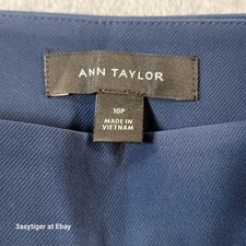 Ann Taylor Flat Front Side Zip Dress Pants Women Petite 10P Steel Blue Office