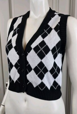 Forever 21 V- Neck Cropped Button Down Vest Top Sz S