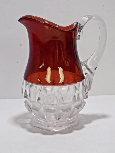 Thompson Glass Truncated Cube Ruby Stained EAPG  5-3/4" High Creamer Pitcher
