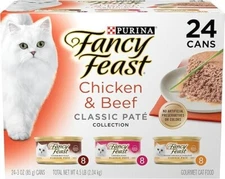 Fancy Feast Poultry and Beef Classic Pate Collection for Cats 3oz. 24 Pieces
