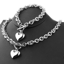 OT Clasp Womens Necklace Bracelet Set Lovely Heart Stainless Steel Jewelry Set