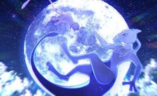 Anime pok mon mew mewtwo full moon hoshi tsubame Stitched Gaming Mat Desk