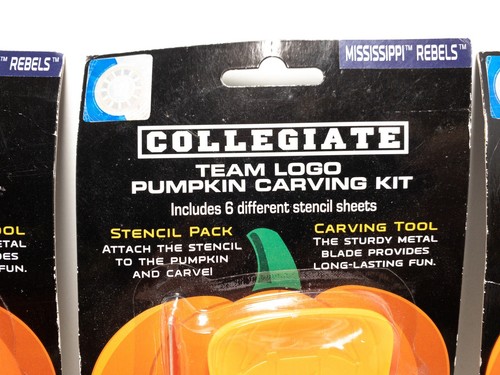 Lot of 3 Ole Miss Rebels NCAA Pumpkin Carving Kit With Tool & Stencil Packs - Picture 5 of 12