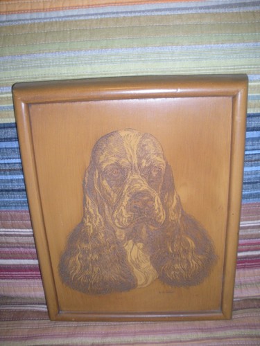 VINTAGE PO 9 3/4" X 12 1/4" HANDGESCHNITZT HART BILD VON COCKER SPANIEL GESICHT - Bild 3 von 10