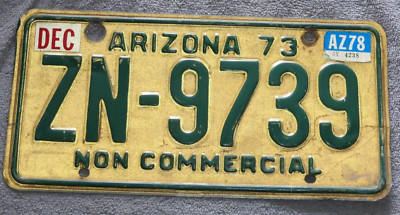 Vintage 1973 original Arizona License Plate ZN 9739 non commercial