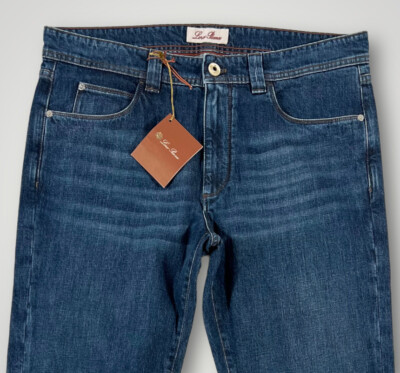 Loro Piana 5 Tasche W0DJ Washed Regular Blue Jeans Size US 35, Made in Italy