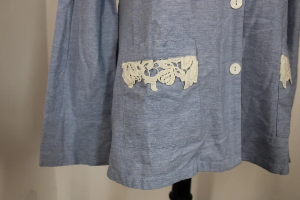 Pluto 42 L Blue Cotton Flannel Long Sleeve Button-Front Pajama Sleep Shirt Top - Image 3 of 4