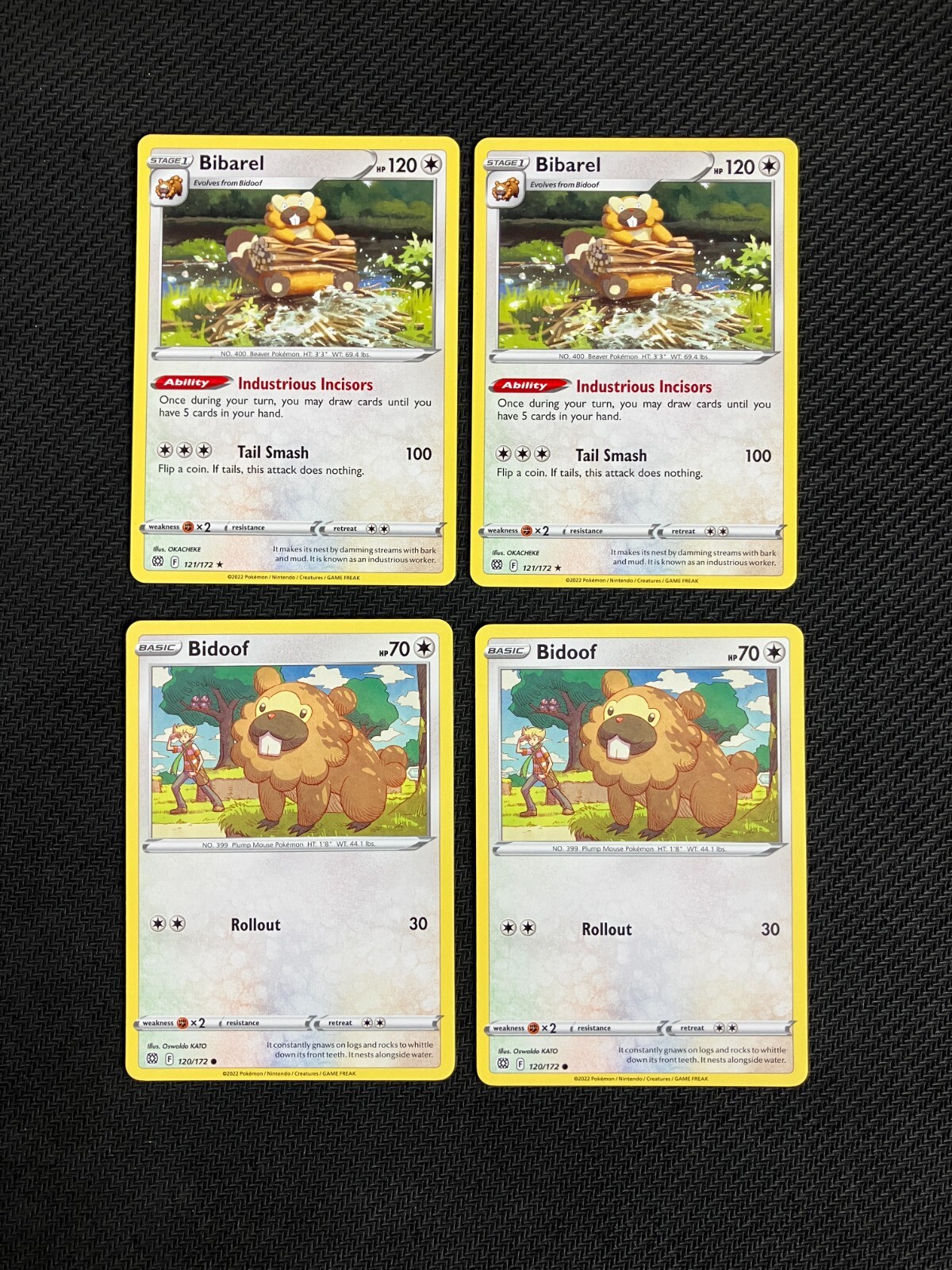 2x Bibarel 121/172 RARE Bidoof 120/172 Brilliant Stars Pokemon TCG Card NM