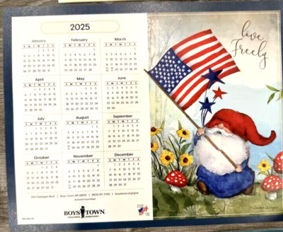 2025 Boys Town Gnome 8 x 10 Wall Calendar Susan Wingart Friendship/ Live Freely
