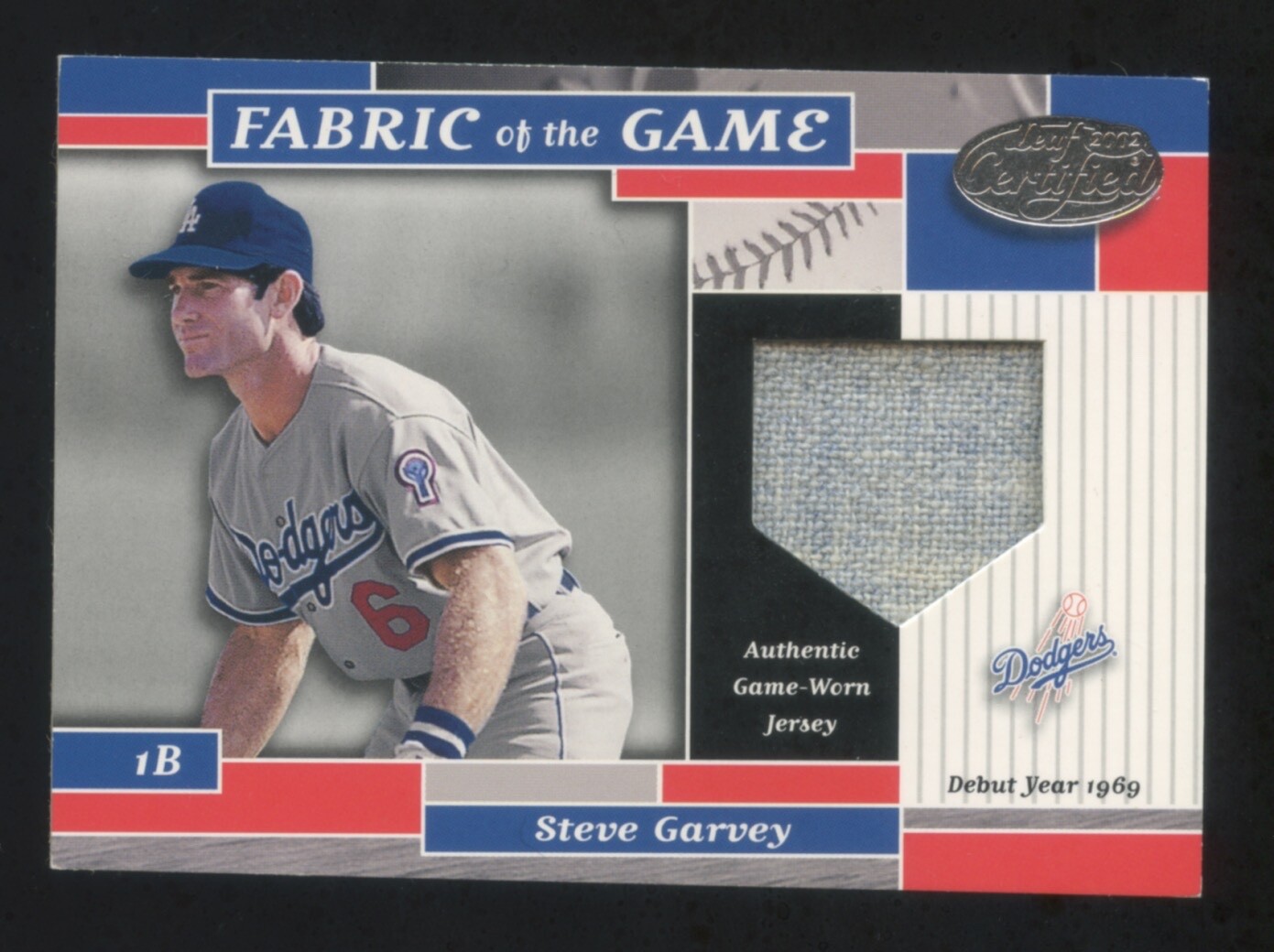 2002 LEAF CERTIFIED STEVE GARVEY DEBUT RC YEAR GAME WORN JERSEY #ED 68/69  HOF