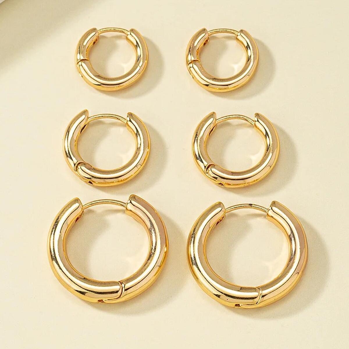 Pendientes Aros Oro Dorado 24 Quilates Latón Mujer Hombre Resistente O6155D
